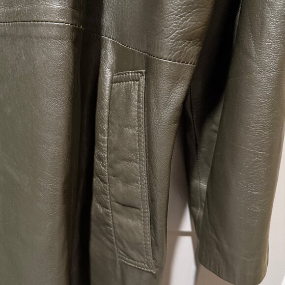 Men's Leather Trench Coat - Olive Green - Picture 7 of 14